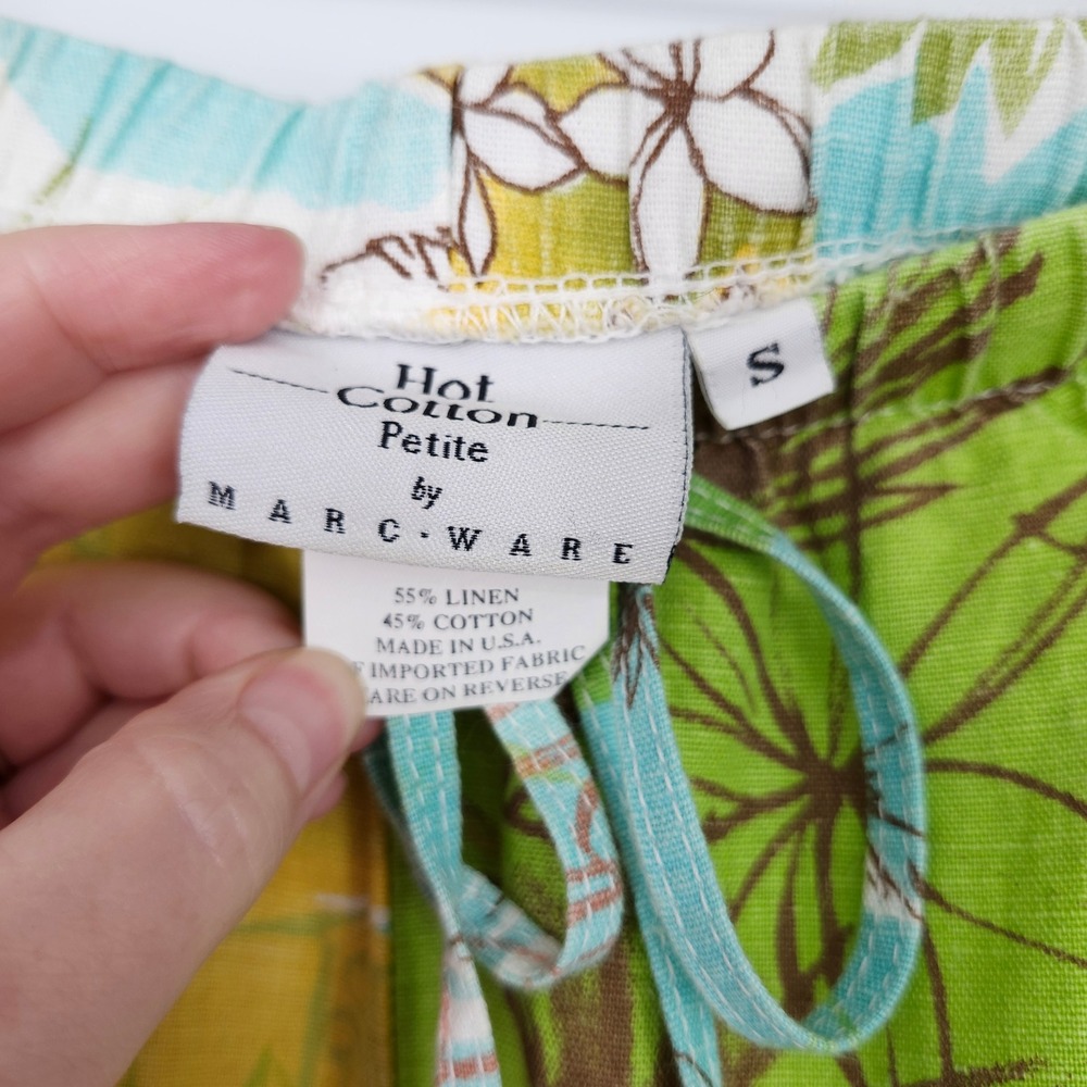 Hot Cotton Petite Womens 2 Piece Linen Blend Set Small S Beachy Tropical‎ Resort - Picture 13 of 13